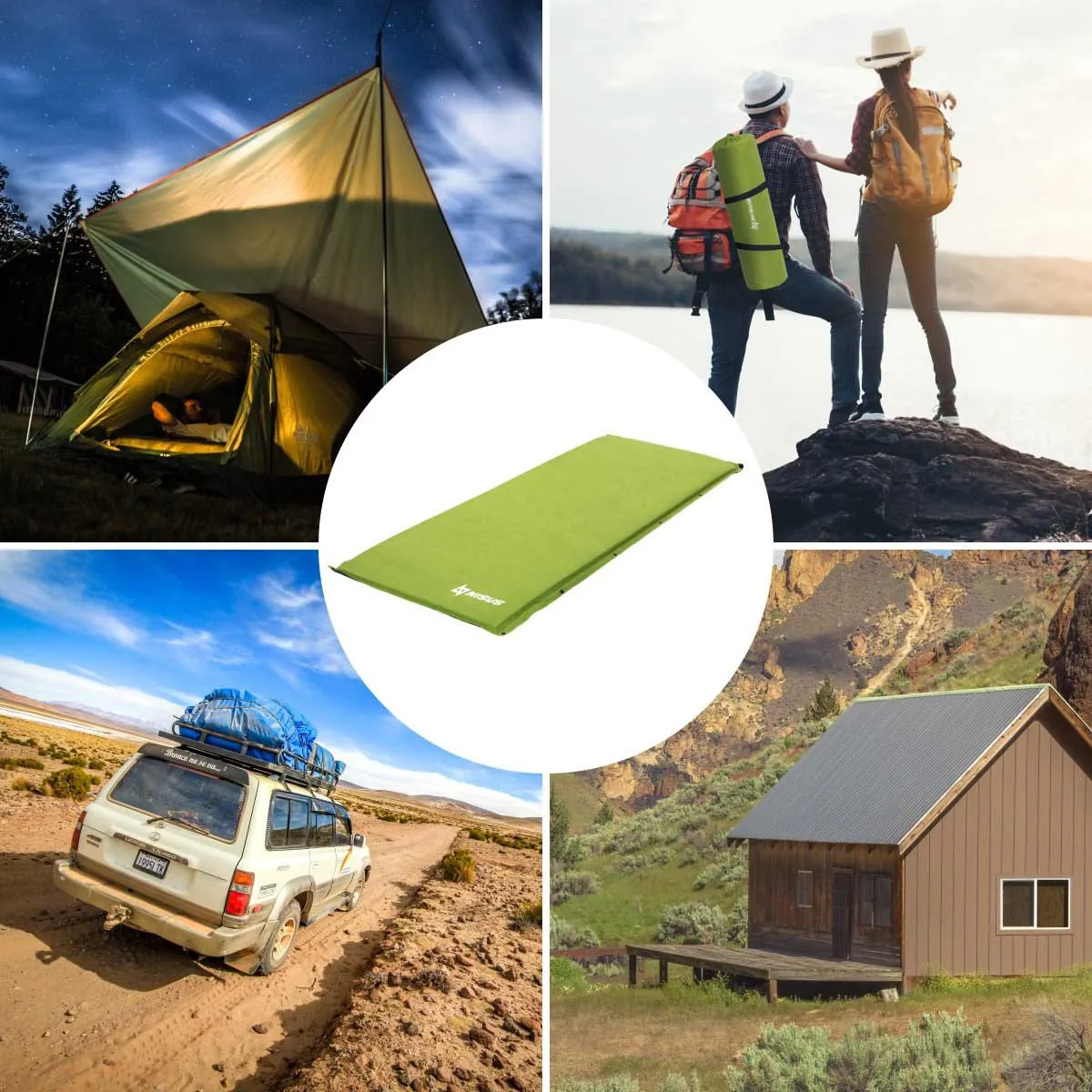2-inch XL Size Self Inflating Camping Sleeping Pad, Green