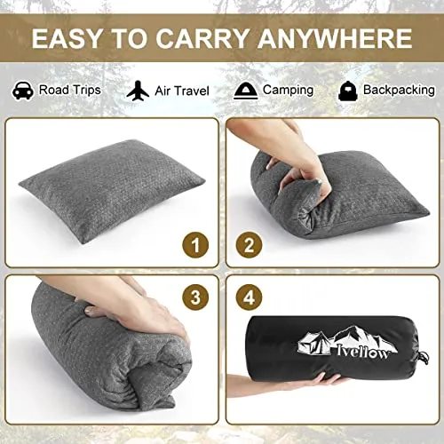 Ivellow Compact Firm Supportive Compressible Pillow, Shredded Memory Foam for Travel, Sleeping, Camping, Adults Kids Outdoor Backpacking Hiking Essential Gear