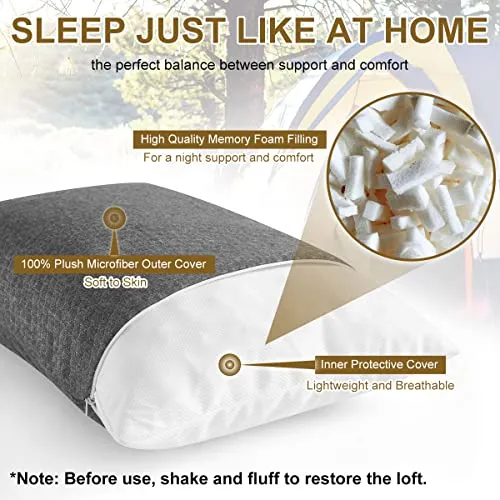 Ivellow Compact Firm Supportive Compressible Pillow, Shredded Memory Foam for Travel, Sleeping, Camping, Adults Kids Outdoor Backpacking Hiking Essential Gear