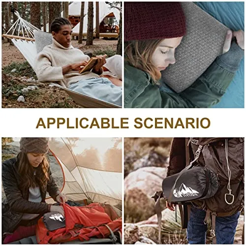 Ivellow Compact Firm Supportive Compressible Pillow, Shredded Memory Foam for Travel, Sleeping, Camping, Adults Kids Outdoor Backpacking Hiking Essential Gear