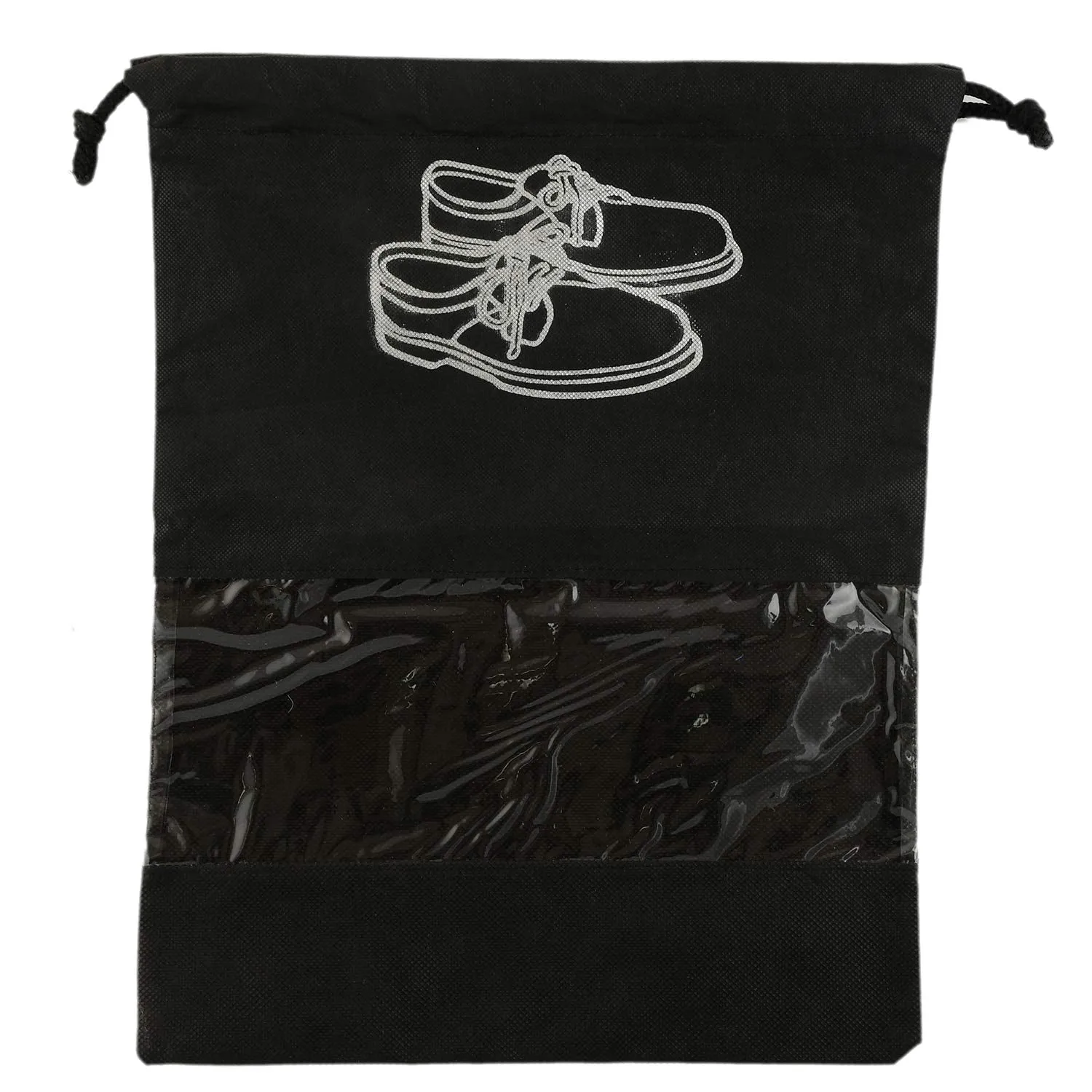 Kuber Industries 24 Piece Non Woven Travel Shoe Cover, String Bag Organizer, Black -CTMTC039489