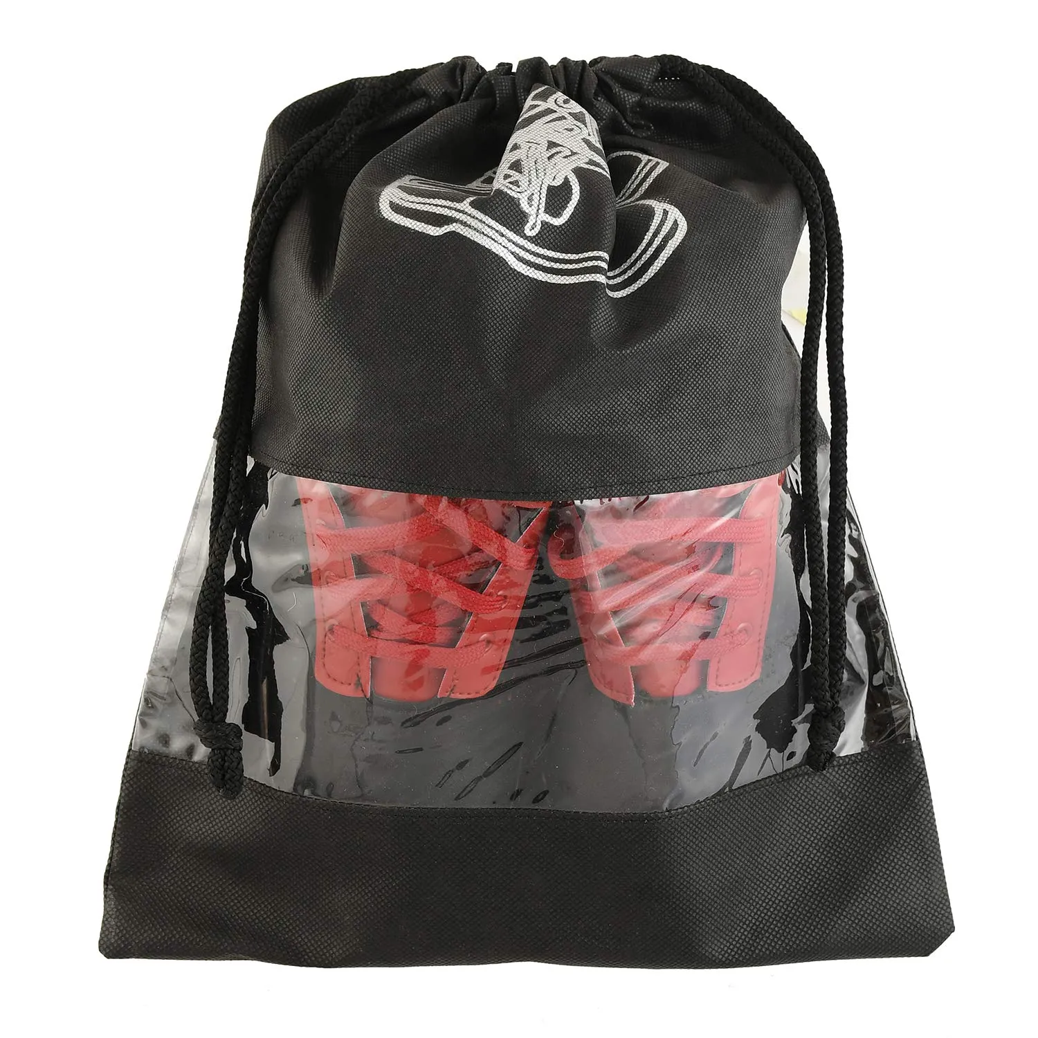 Kuber Industries 24 Piece Non Woven Travel Shoe Cover, String Bag Organizer, Black -CTMTC039489