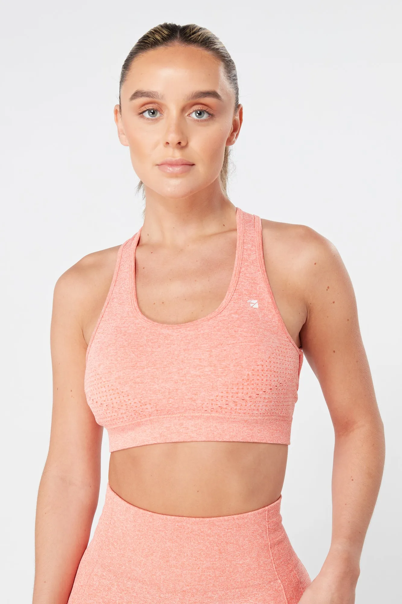 Twill Active Seamless Marl Laser cut Sports Bra - Coral