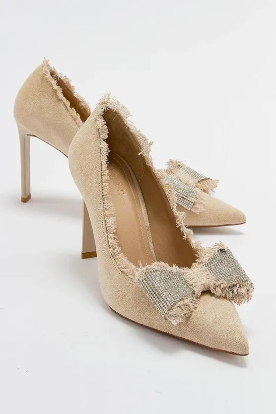 VEGAS Beige Suede Women's Heeled Shoes